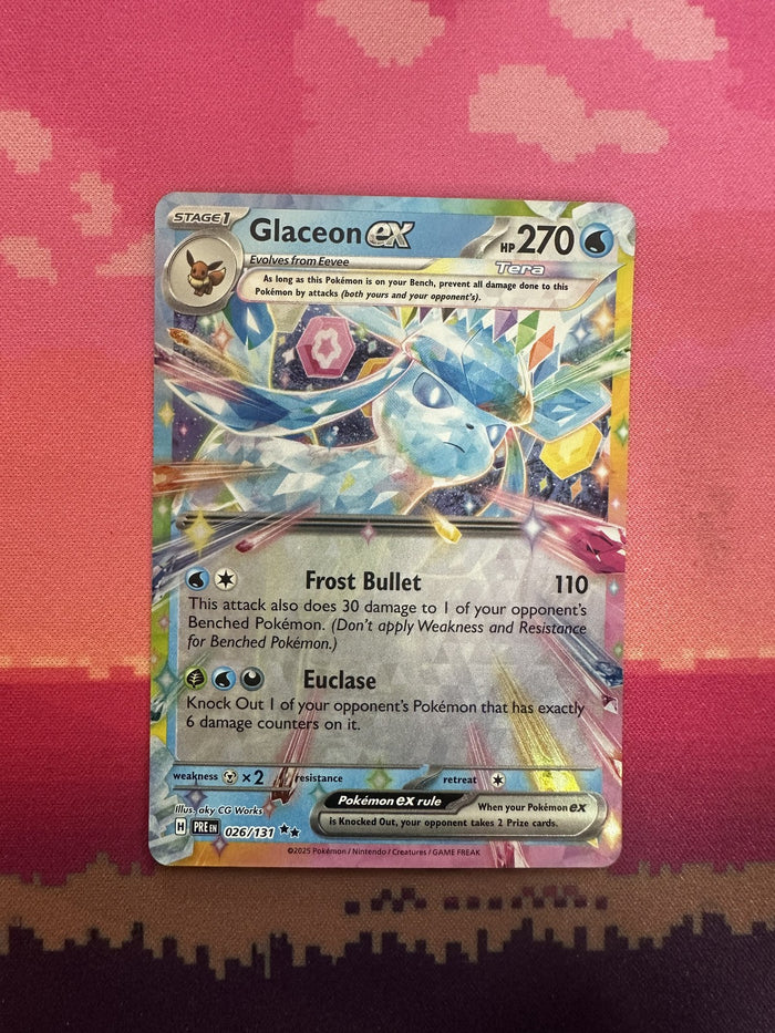 Pokemon Card Glaceon ex Prismatic Evolutions Double Rare 026/131 Near Mint