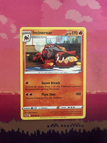 Pokemon Card Incineroar Silver Tempest Rare 032/195 Near Mint