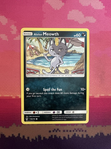 Pokemon Card Alolan Meowth Lost Thunder Common 118/214 Near Mint