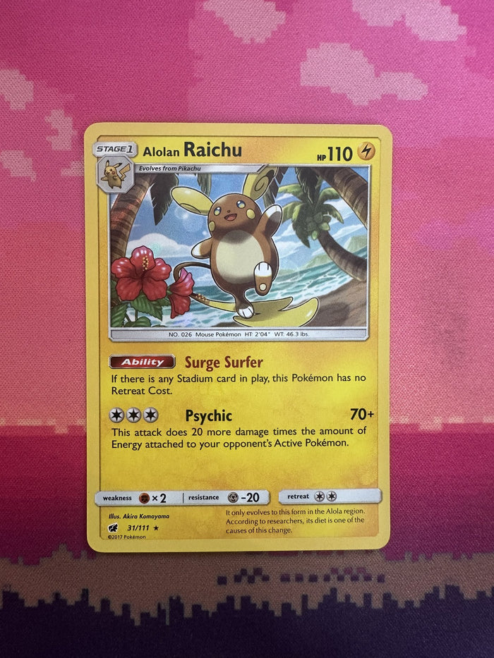 Pokemon Card Alolan Raichu Crimson Invasion Holo Rare 31/111 Near Mint