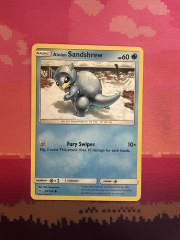 Pokemon Card Alolan Sandshrew Ultra Prism Common 28/156 Near Mint
