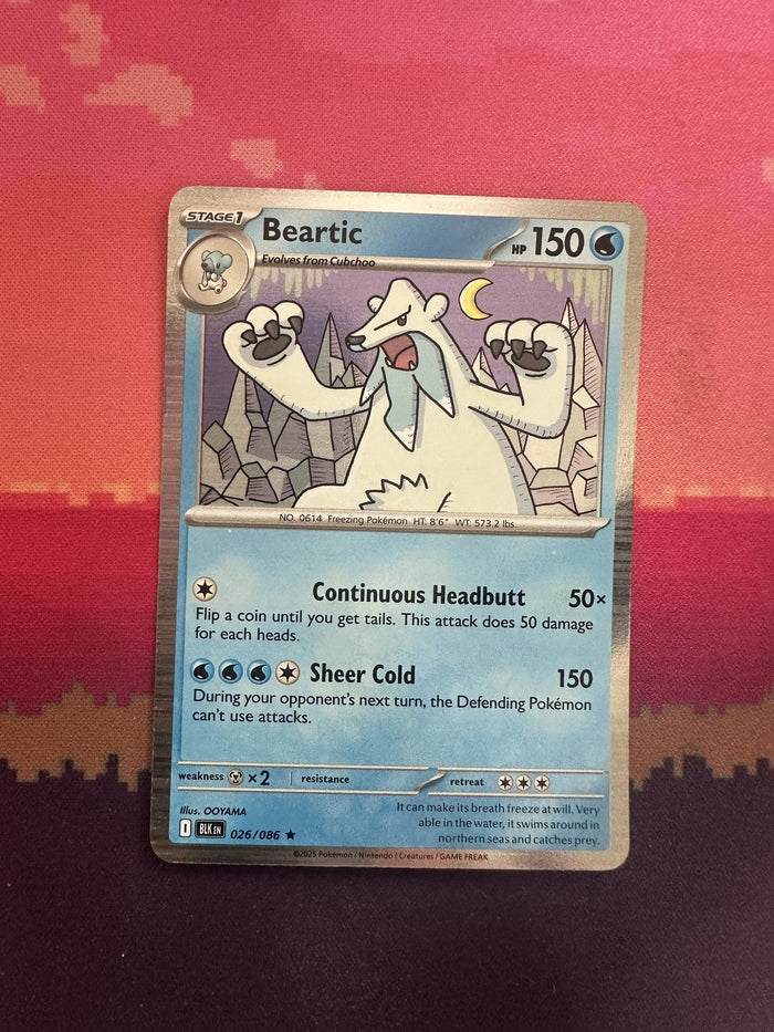 Pokemon Card Beartic Holo Black Bolt MISPRINT CRIMPED 026/086 Near Mint