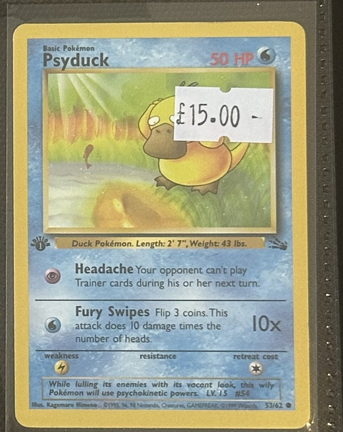 Pokemon Card Psyduck Fossil 1st Edition Common 53/62 Lightly Played