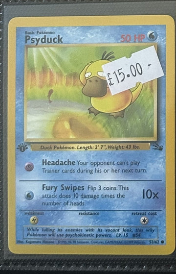 Pokemon Card Psyduck Fossil 1st Edition Common 53/62 Lightly Played