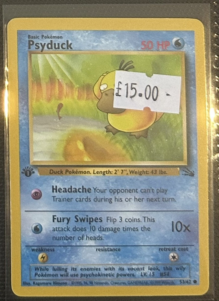 Pokemon Card Psyduck Fossil 1st Edition Common 53/62 Lightly Played