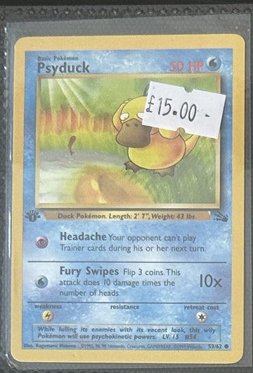 Pokemon Card Psyduck Fossil 1st Edition Common 53/62 Lightly Played