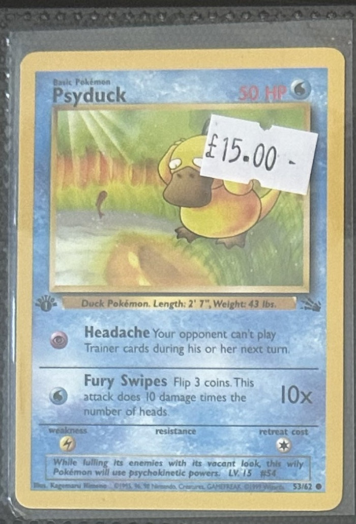 Pokemon Card Psyduck Fossil 1st Edition Common 53/62 Lightly Played
