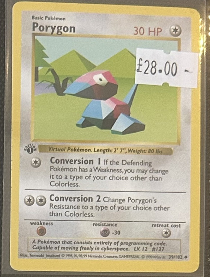 Pokemon Card Porygon Base Set 1st Edition Uncommon 39/102 Lightly Played