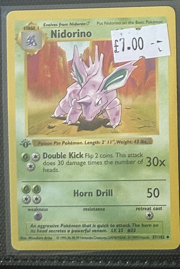 Pokemon Card Nidorino Base Set 1st Edition Uncommon 37/102 Lightly Played