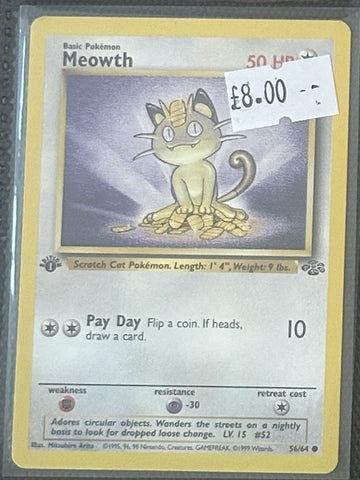 Pokemon Card Meowth Jungle 1st Edition Common 56/64 Lightly Played