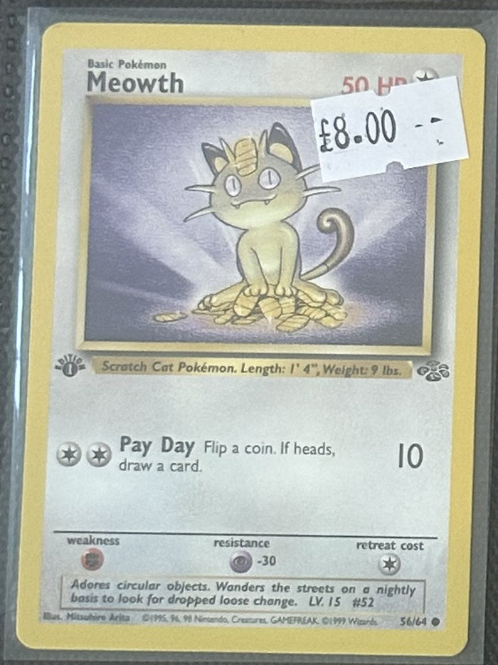 Pokemon Card Meowth Jungle 1st Edition Common 56/64 Lightly Played
