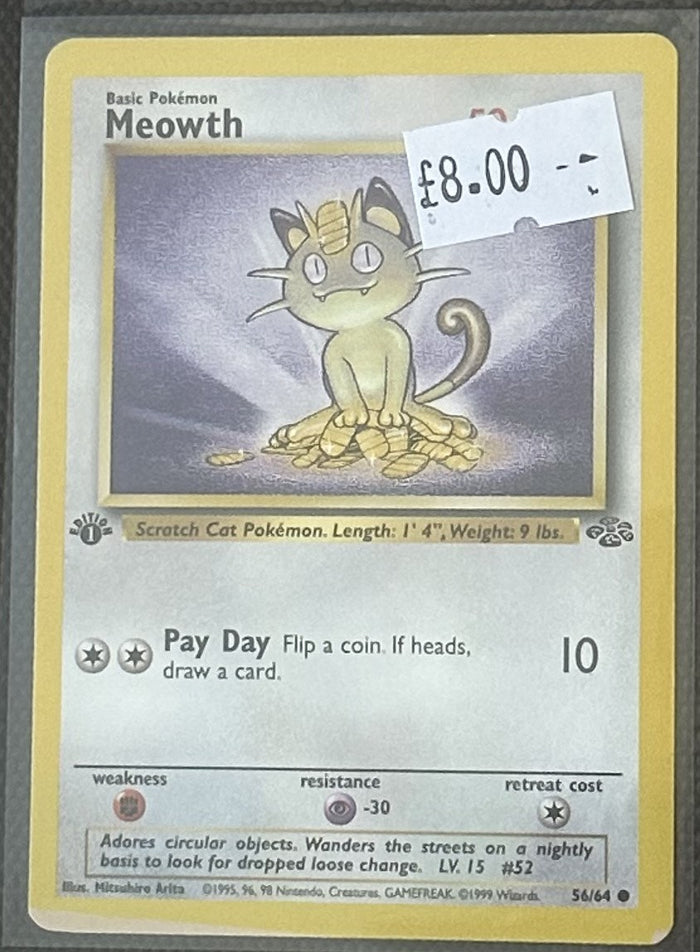 Pokemon Card Meowth Jungle 1st Edition Common 56/64 Lightly Played