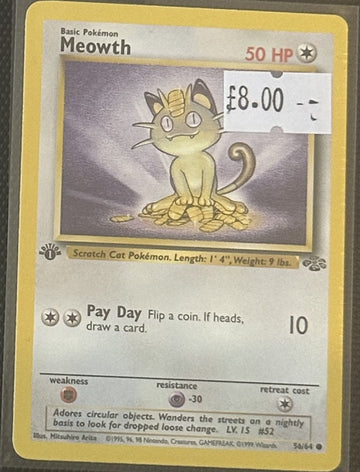 Pokemon Card Meowth Jungle 1st Edition Common 56/64 Lightly Played