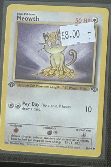 Pokemon Card Meowth Jungle 1st Edition Common 56/64 Lightly Played