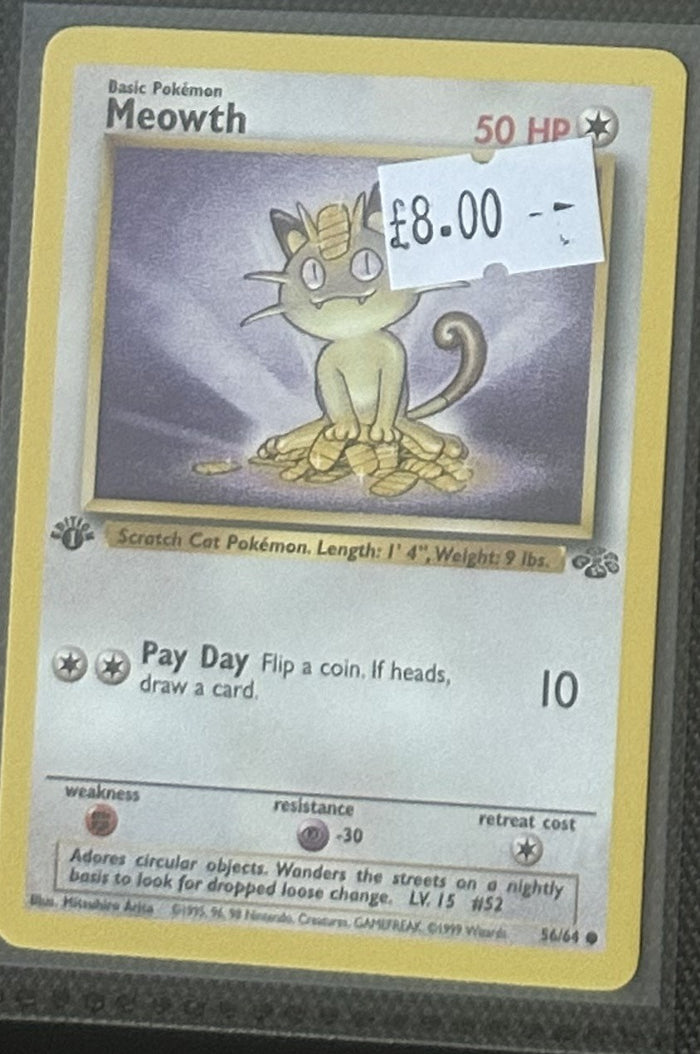 Pokemon Card Meowth Jungle 1st Edition Common 56/64 Lightly Played