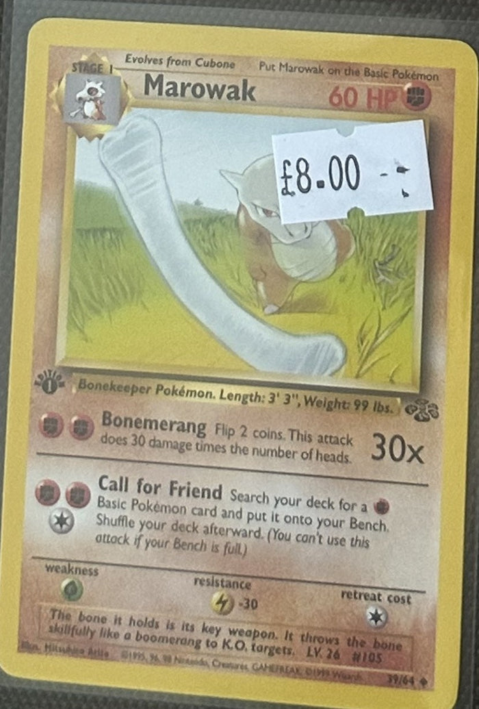 Pokemon Card Marowak Jungle 1st Edition Uncommon 39/64 Lightly Played
