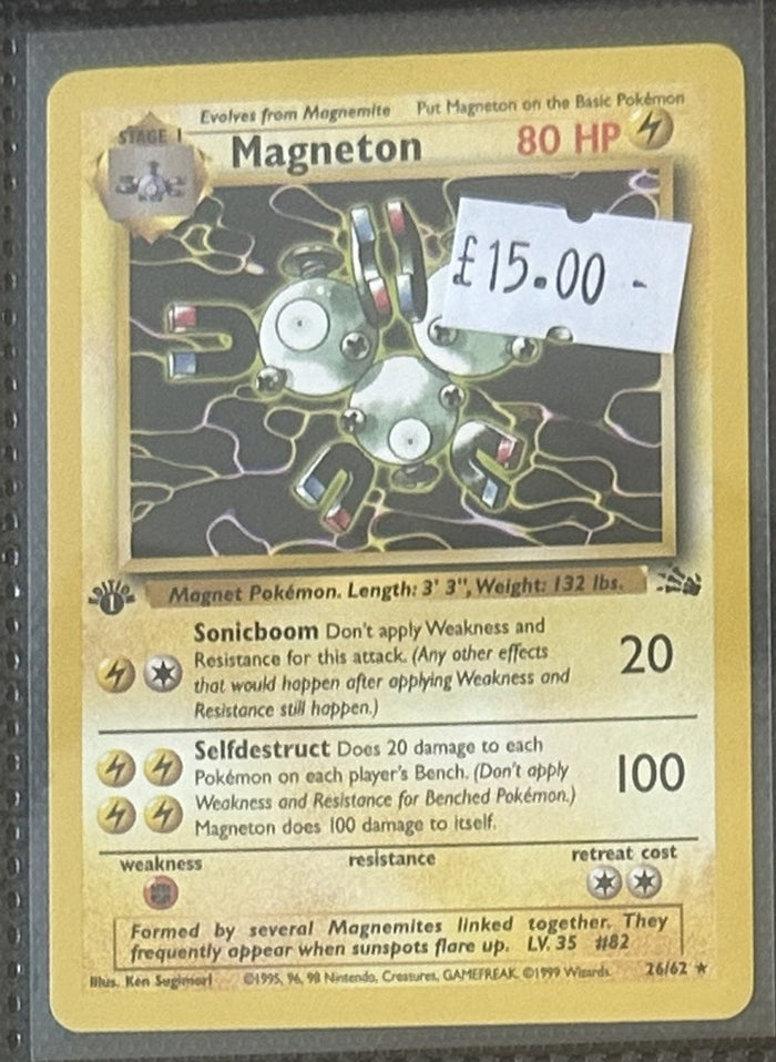 Pokemon Card Magneton Fossil 1st Edition Rare 26/62 Lightly Played
