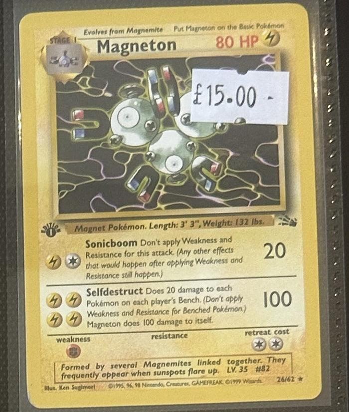 Pokemon Card Magneton Fossil 1st Edition Rare 26/62 Lightly Played