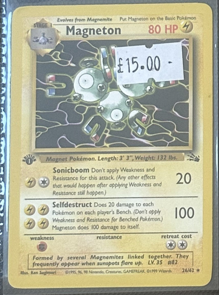 Pokemon Card Magneton Fossil 1st Edition Rare 26/62 Lightly Played