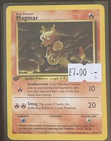 Pokemon Card Magmar Fossil 1st Edition Uncommon 39/62 Lightly Played