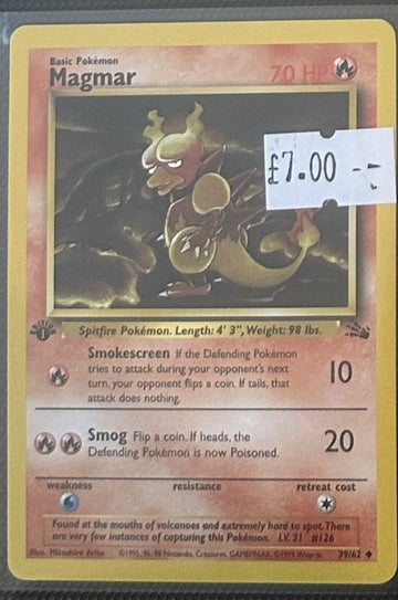 Pokemon Card Magmar Fossil 1st Edition Uncommon 39/62 Lightly Played