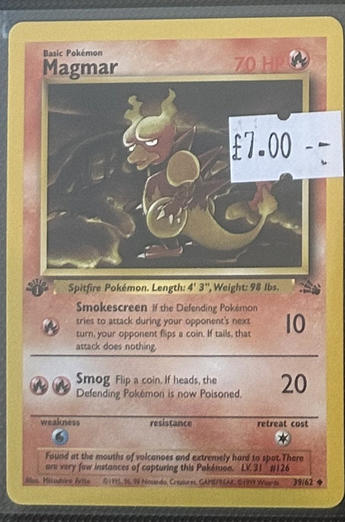 Pokemon Card Magmar Fossil 1st Edition Uncommon 39/62 Lightly Played