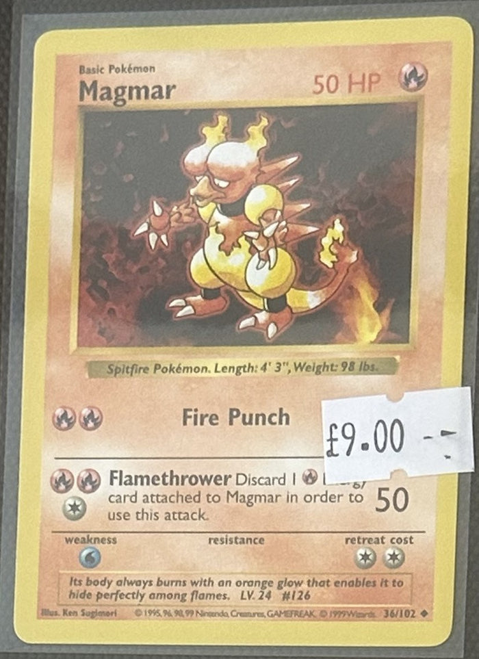 Pokemon Card Magmar Base Set Uncommon 36/102 Lightly Played