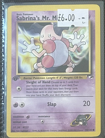 Pokemon Card Sabrina's Mr. Mime Gym Heroes 1st Edition Common 94/132 LP