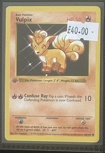 Pokemon Card Vulpix Base Set 1st Edition Common 68/102 Lightly Played
