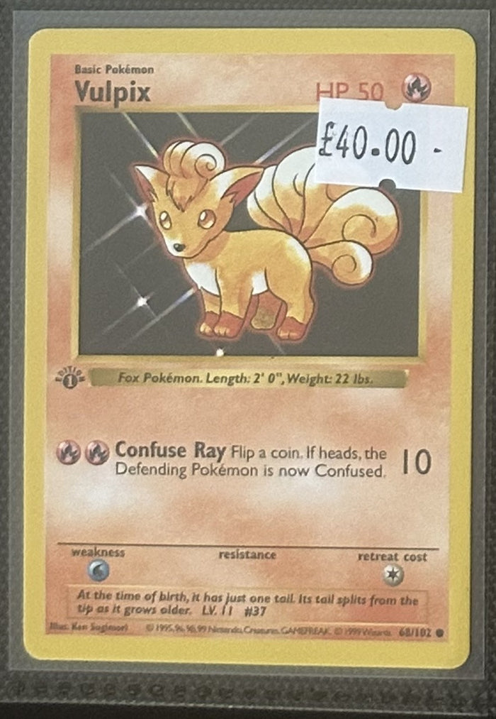 Pokemon Card Vulpix Base Set 1st Edition Common 68/102 Lightly Played