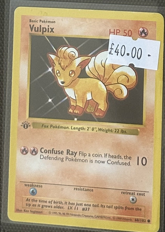 Pokemon Card Vulpix Base Set 1st Edition Common 68/102 Lightly Played
