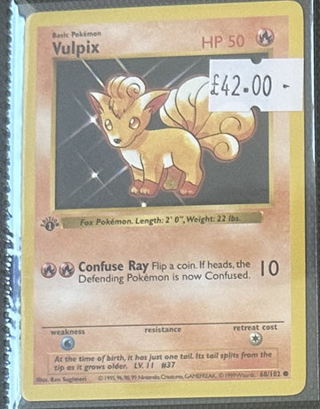 Pokemon Card Vulpix Base Set 1st Edition Common 68/102 Lightly Played