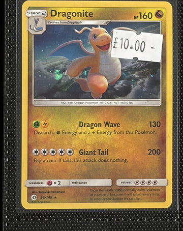Pokemon Card Dragonite Sun & Moon Base Set Cosmo Holo Rare 96/149 Lightly Played
