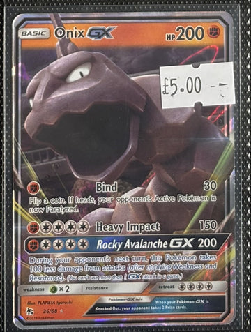 Pokemon Card Onix GX Hidden Fates Ultra Rare 36/68 Lightly Played