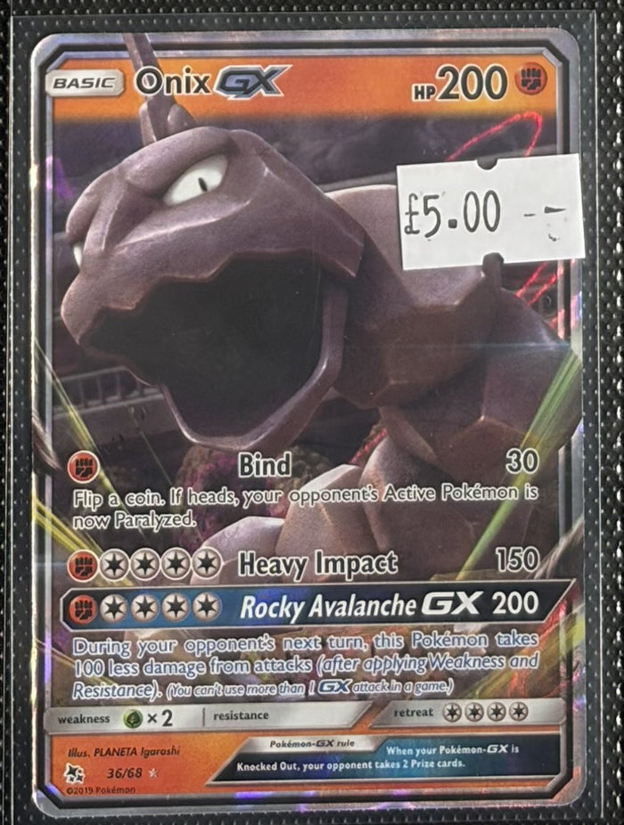 Pokemon Card Onix GX Hidden Fates Ultra Rare 36/68 Lightly Played