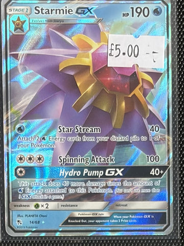 Pokemon Card Starmie GX Hidden Fates Ultra Rare 14/68 Lightly Played