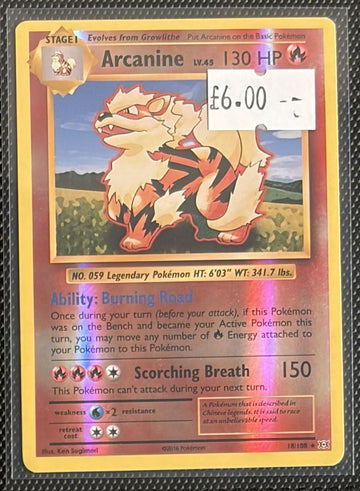 Pokemon Card Arcanine Evolutions Reverse Holo 18/108 Lightly Played
