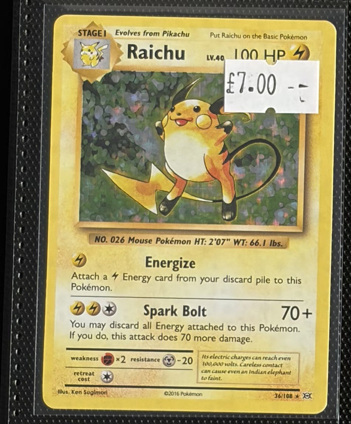 Pokemon Card Raichu Evolutions Holo Rare 36/108 Lightly Played