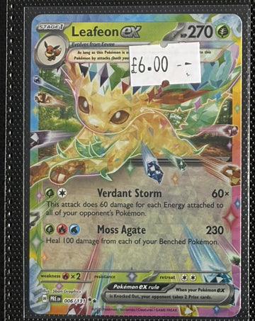 Pokemon Card Leafeon ex Prismatic Evolutions Double Rare 006/131 Lightly Played