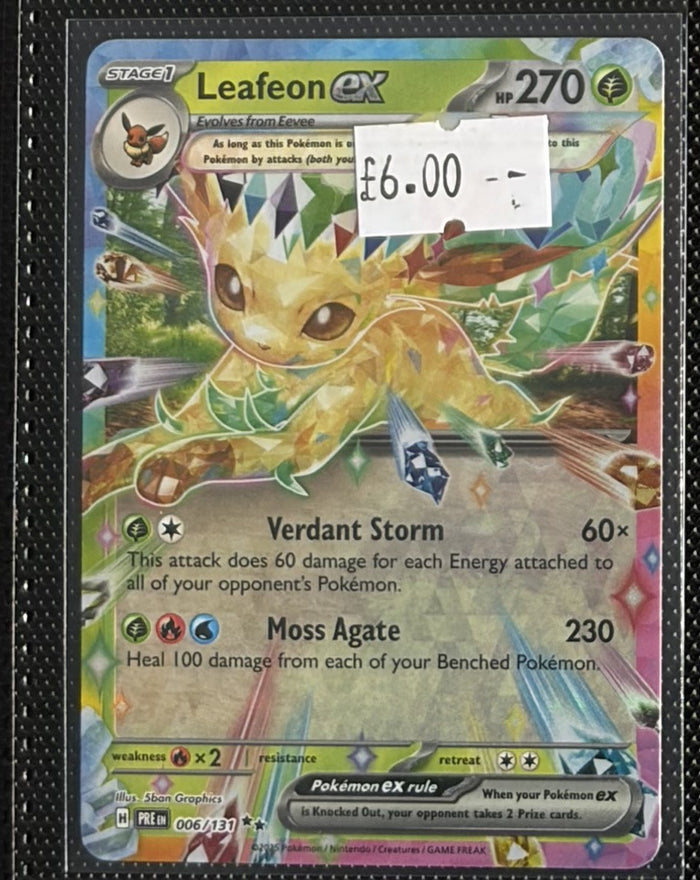 Pokemon Card Leafeon ex Prismatic Evolutions Double Rare 006/131 Lightly Played