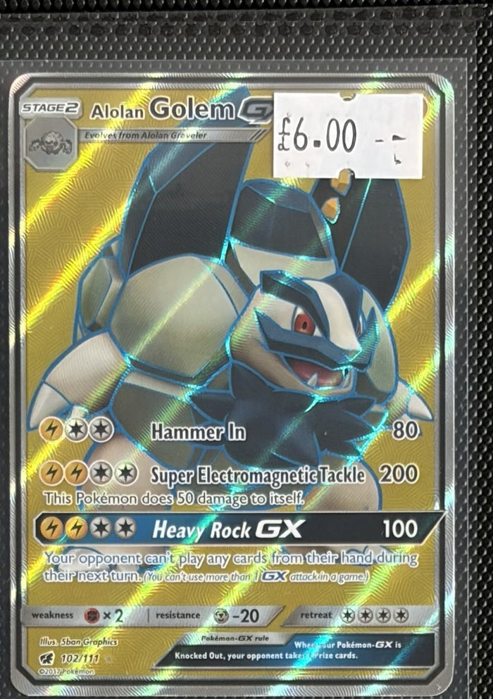 Pokemon Card Alolan Golem GX Crimson Invasion Ultra Rare 102/111 Lightly Played