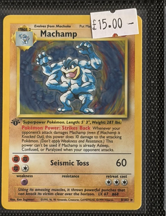 Pokemon Card Machamp Base Set 1st Edition Holo Rare 8/102 Lightly Played
