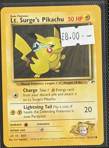 Pokemon Card Lt. Surge's Pikachu Gym Heroes Common 81/132 Lightly Played