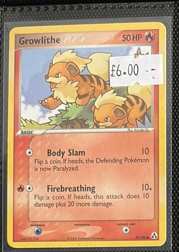 Pokemon Card Growlithe Legend Maker Reverse Holo 55/92 Lightly Played