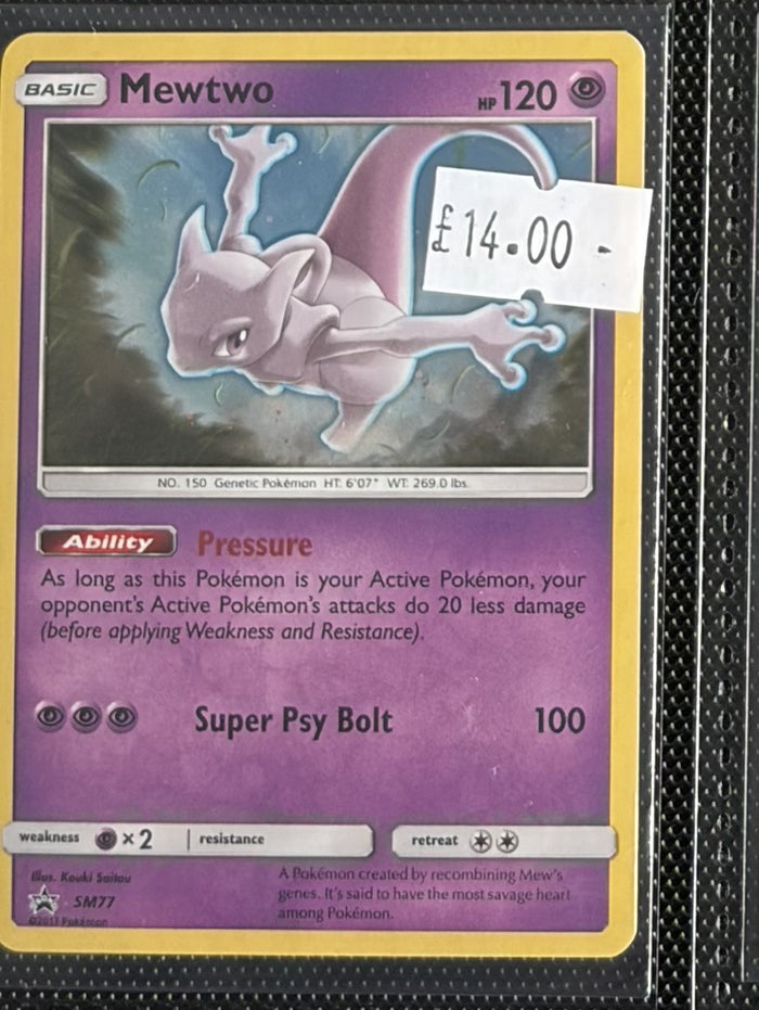 Pokemon Card Mewtwo Sun & Moon Promo Black Star Promo SM77 Lightly Played