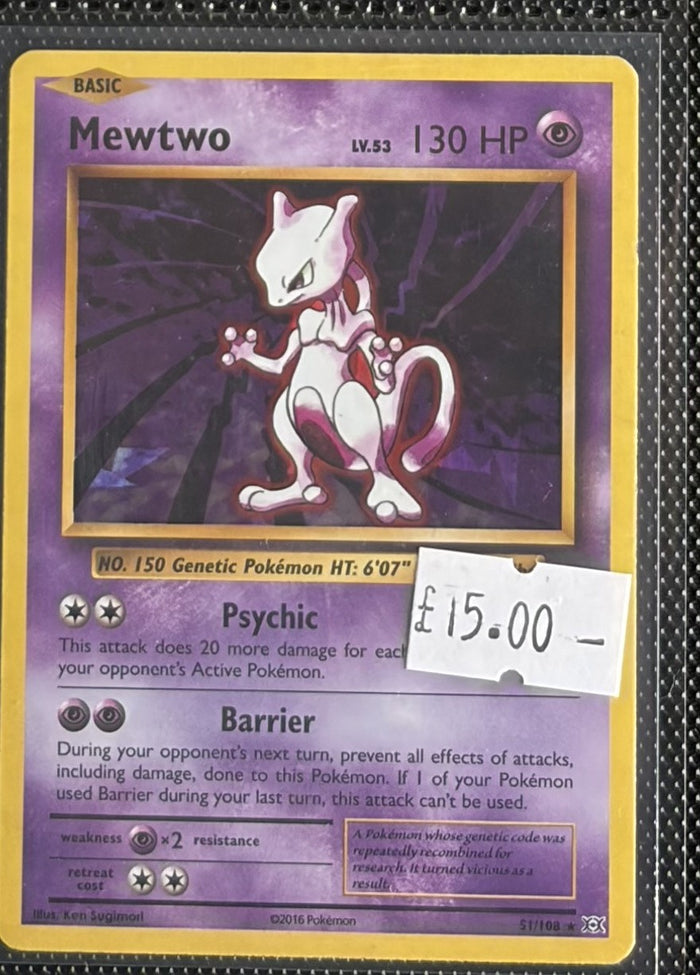 Pokemon Card Mewtwo Evolutions Holo Rare 51/108 Lightly Played