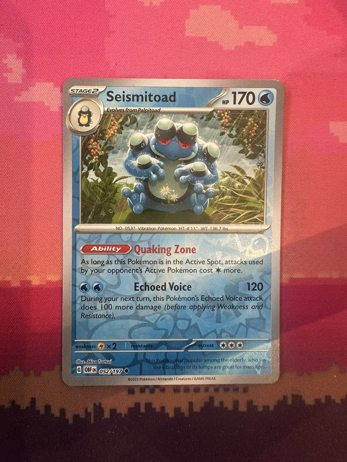 Pokemon Card Seismitoad Obsidian Flames Reverse Holo 052/197 Near Mint