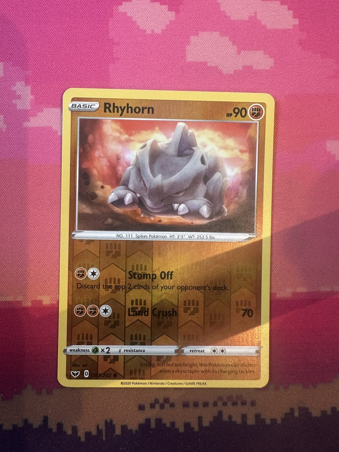 Pokemon Card Rhyhorn Sword & Shield Reverse Holo 097/202 Near Mint