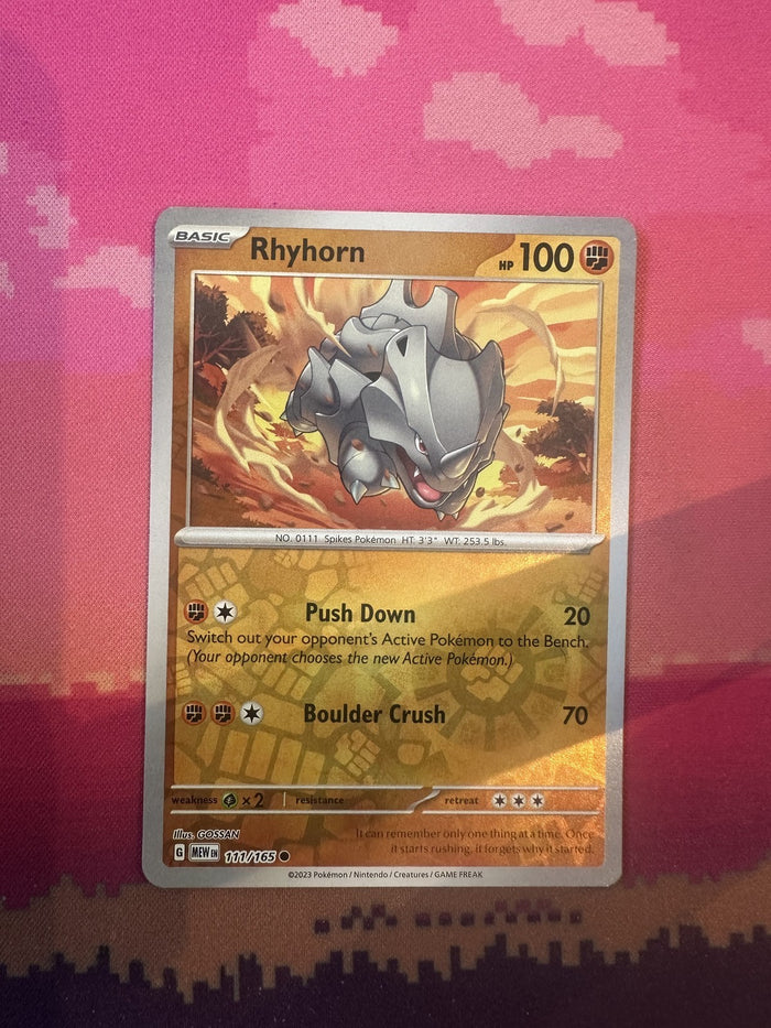 Pokemon Card Rhyhorn Scarlet & Violet 151 Reverse Holo 111/165 Near Mint
