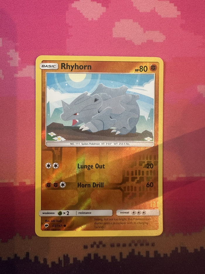 Pokemon Card Rhyhorn Burning Shadows Reverse Holo Common 65/147 Near Mint